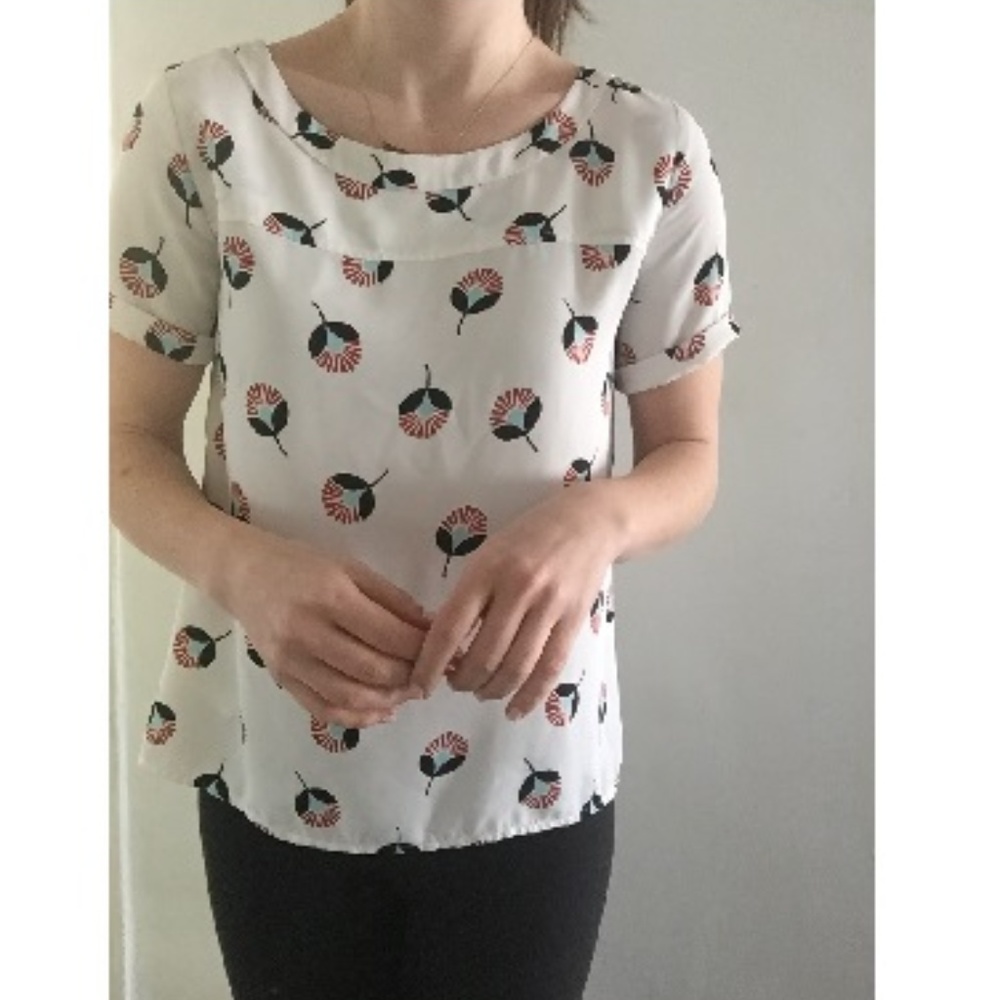 LOFT Short Sleeve Floral Drapey Blouse